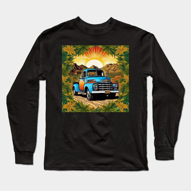 Stoner Vintage Pickup Truck Vibes 6 Long Sleeve T-Shirt by Benito Del Ray